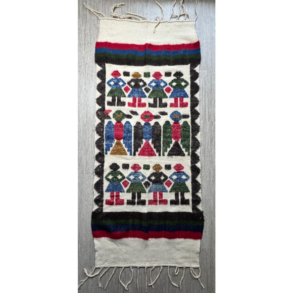 Vintage Native Peruvian Friendship Rug Wool Tapestry 66x28 Rainbow Folk Art - Picture 1 of 10